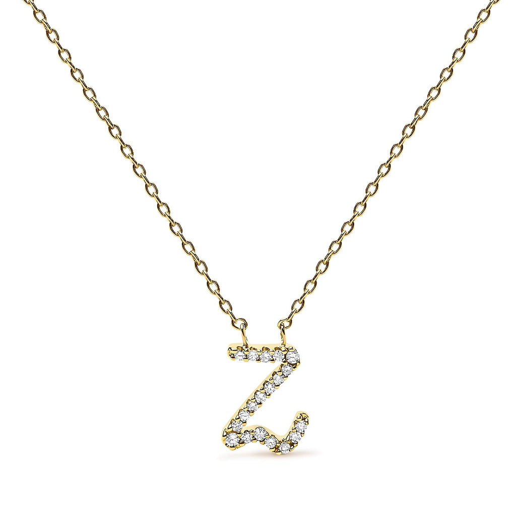 14K Yellow Gold Diamond Accent "A-Z" Initial Script Style Pendant Necklace