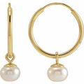 14K Yellow Gold Cultured White Freshwater Pearl 12 mm Endless Hoop Earrings