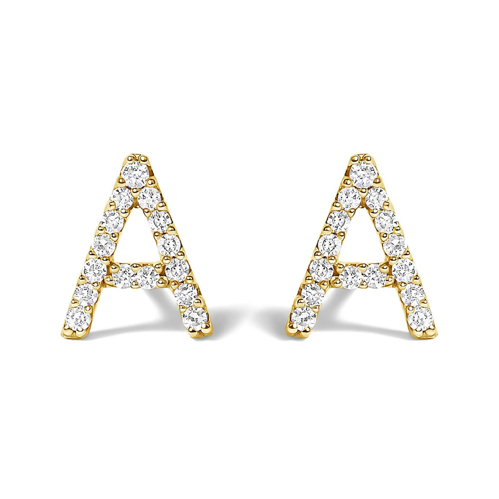10K Yellow Gold 1/10 Cttw Diamond Initial “A” to "Z" Stud Earring