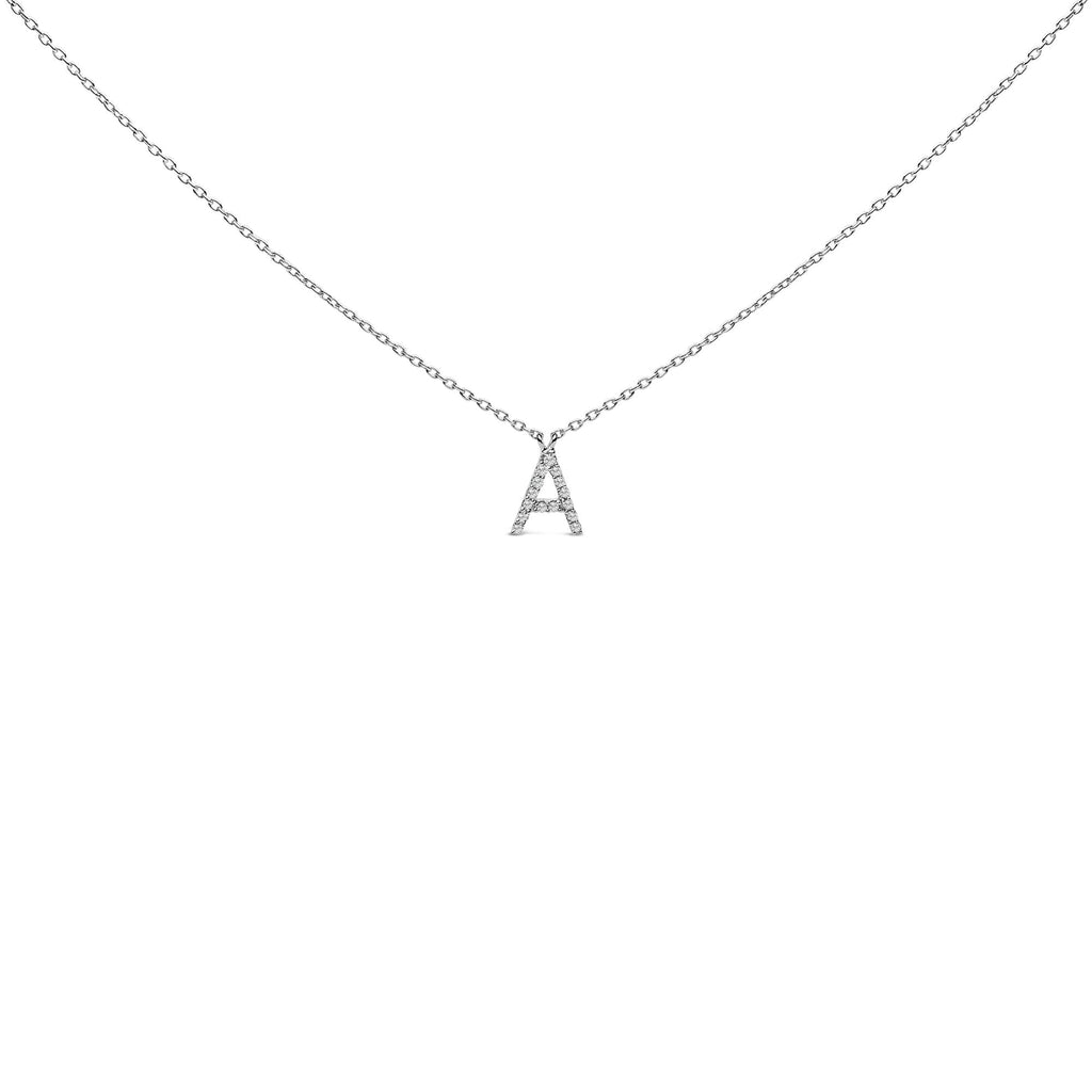 10K White Gold Diamond Accent "A-Z" Block Initial Pendant Necklace