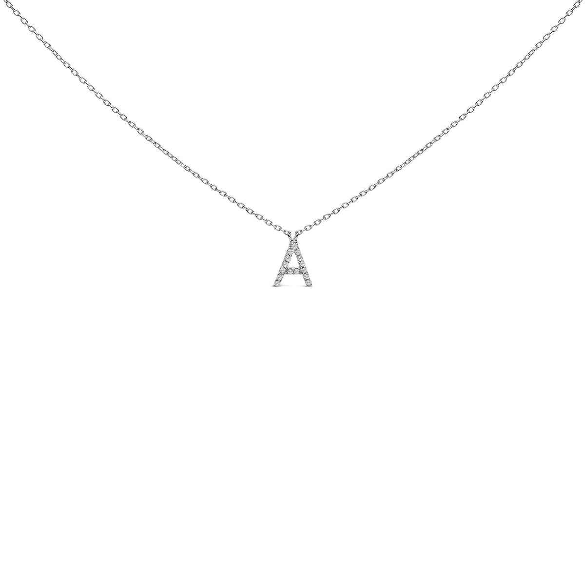 10K White Gold Diamond Accent "A-Z" Block Initial Pendant Necklace