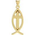 14K Yellow Gold 14x6 mm Ichthus with Cross Pendant