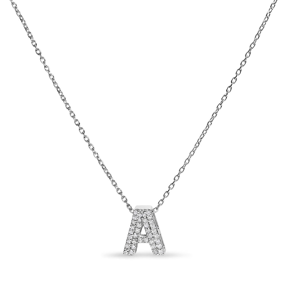 10K White Gold Diamond Accent "A-Z" Initial Bubble Pendant Necklace