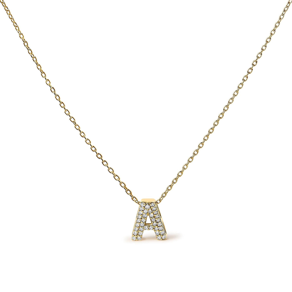 10K Yellow Gold Diamond Accent "A-Z" Initial Bubble Pendant Necklace