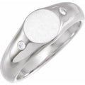 14K White Gold  .06 CTW Natural Diamond 8.6 mm Round Signet Ring