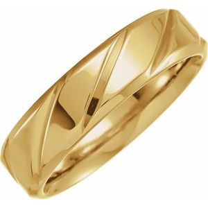 14K Yellow Gold 6 mm Diagonal Grooved Flat Band Size 10