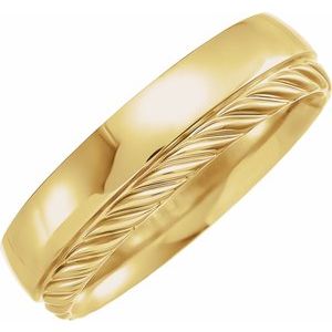 14K Yellow Gold 6 mm Single Sided Rope Stepped-Edge Comfort-Fit Flat Band Size 11.5