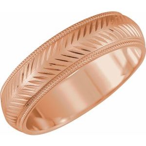 14K Rose Gold 6 mm Milgrain Stepped-Edge Herringbone Pattern Half Round Band Size 10