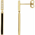 14K Yellow Gold .06 CTW Natural Diamond & Black Enamel Bar Earrings