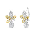 14K White and Yellow Gold 1.00 Cttw Round Pave-Set Diamond Teardrop and Marquise Shape Drop Dangle Earrings (H-I Color
