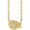 14K Yellow Gold .015 CT Natural Diamond Flower 16-18" Necklace