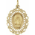 14K Yellow Gold 22x16 mm Oval Filigree Miraculous Medal