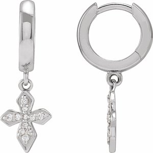 14K White Gold 1/10 CTW Natural Diamond Cross Hoop Earrings