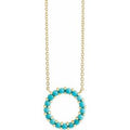 14K Yellow Gold Natural Turquoise Circle Cabochon 18" Necklace