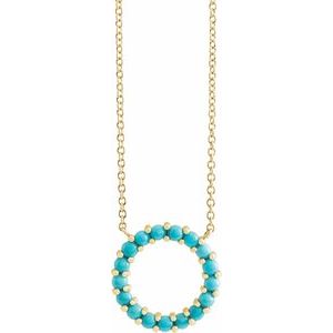 14K Yellow Gold Natural Turquoise Circle Cabochon 18" Necklace