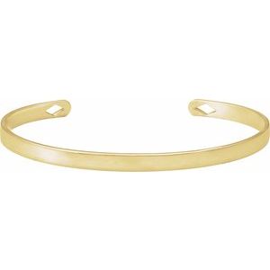 14K Yellow Gold Vermeil Engravable Pierced Diamond Cuff 7" Bracelet