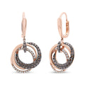 14K Rose Gold 1.00 Cttw White and Brown Diamond Intertwining Hoops and Circle Dangle Earrings (H-I/Brown Color, SI1-SI2