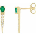 14K Yellow Gold Natural Emerald & 1/8 CTW Natural Diamond Spike Earrings