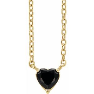 14K Yellow Gold Natural Black Onyx Heart 16-18" Necklace