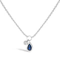 10K White Gold 6x4 mm Pear Blue Sapphire and Diamond Accent Charm Pendant Necklace - 18" Inches