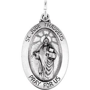 14K White Gold 19x13.5 mm Oval St. Jude Thaddeus Medal