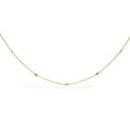 14K Yellow Gold Bezel Set Alternating Green Emerald and Diamond Station Necklace - 18" Inches