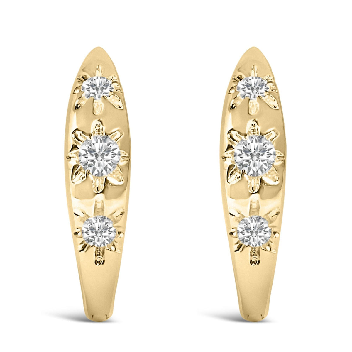 10K Gold 1/5 Cttw Lab Grown Diamond Three Stone Huggie Hoop Earrings