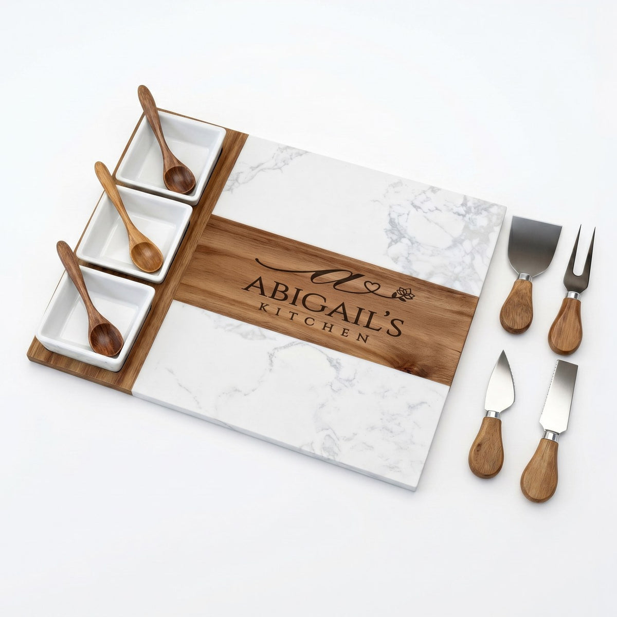 Eleven-piece marble charcuterie board set
