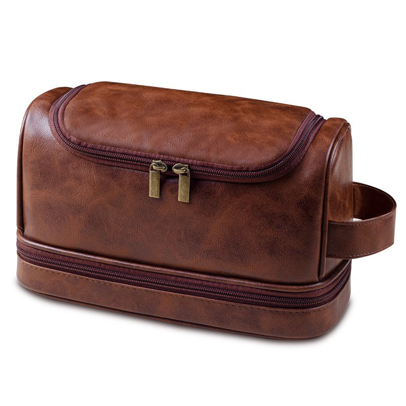 Brown double-layer PU leather toiletry bag