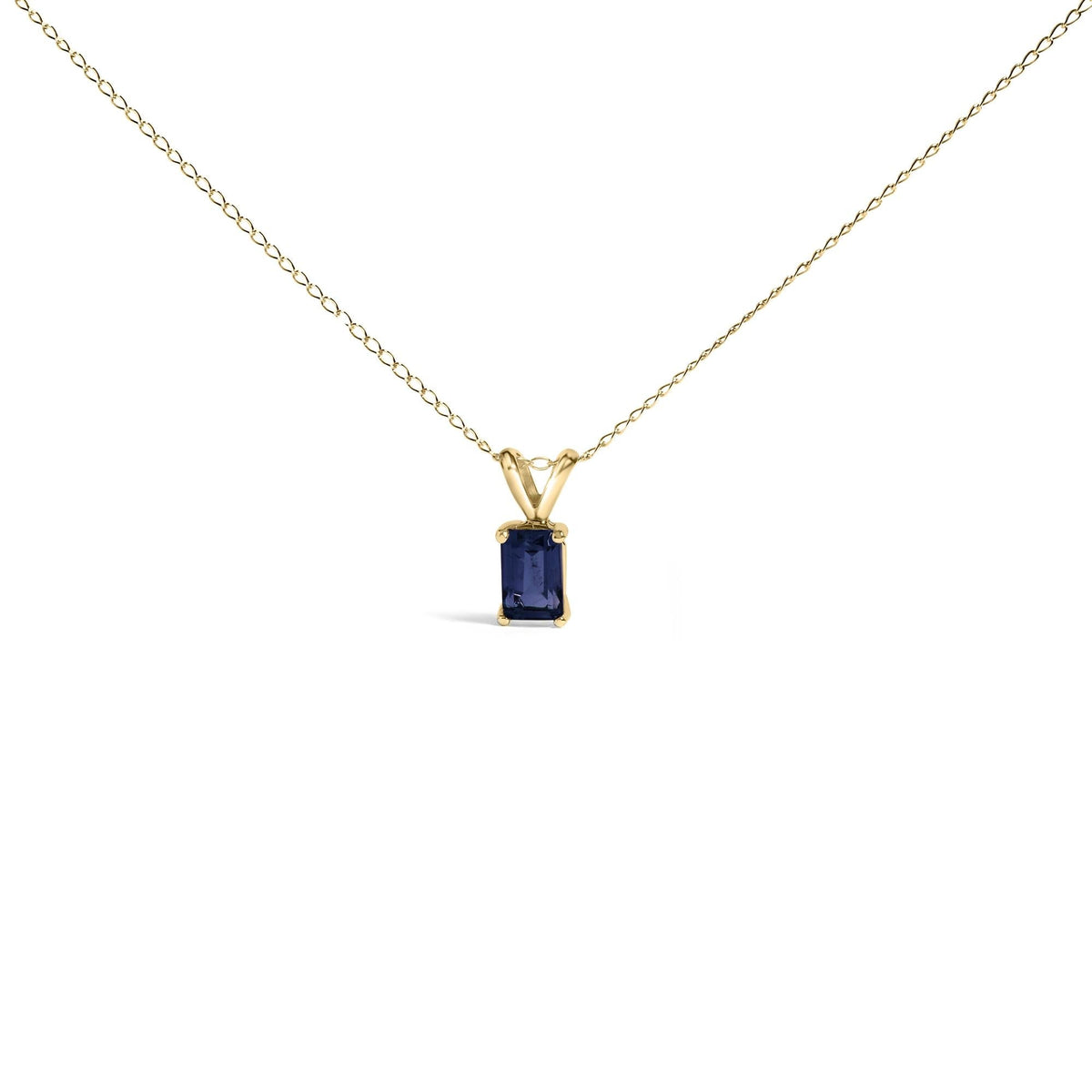 14K Gold 6x4MM Emerald Cut Gemstone Solitaire Pendant Necklace