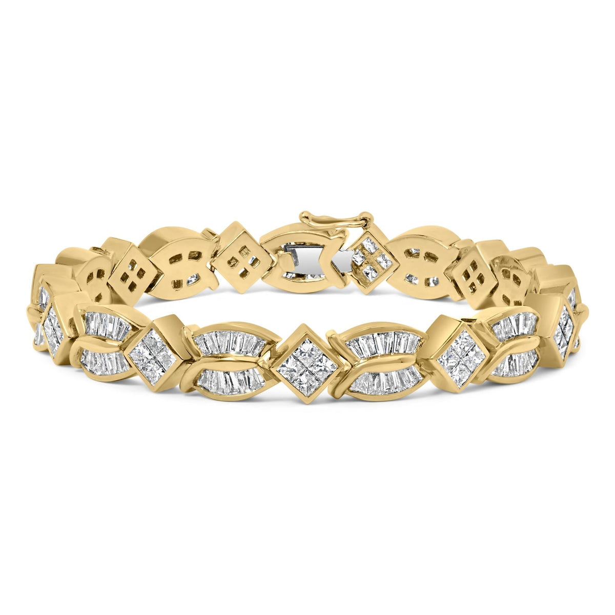 14K Yellow Gold 8 1/5 Cttw Baguette and Princess-Cut Diamond Geometric Twist Link Bracelet (G-H Color, VS1-VS2 Clarity)