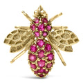 14K Yellow Gold Red Ruby Bee Brooch Pin