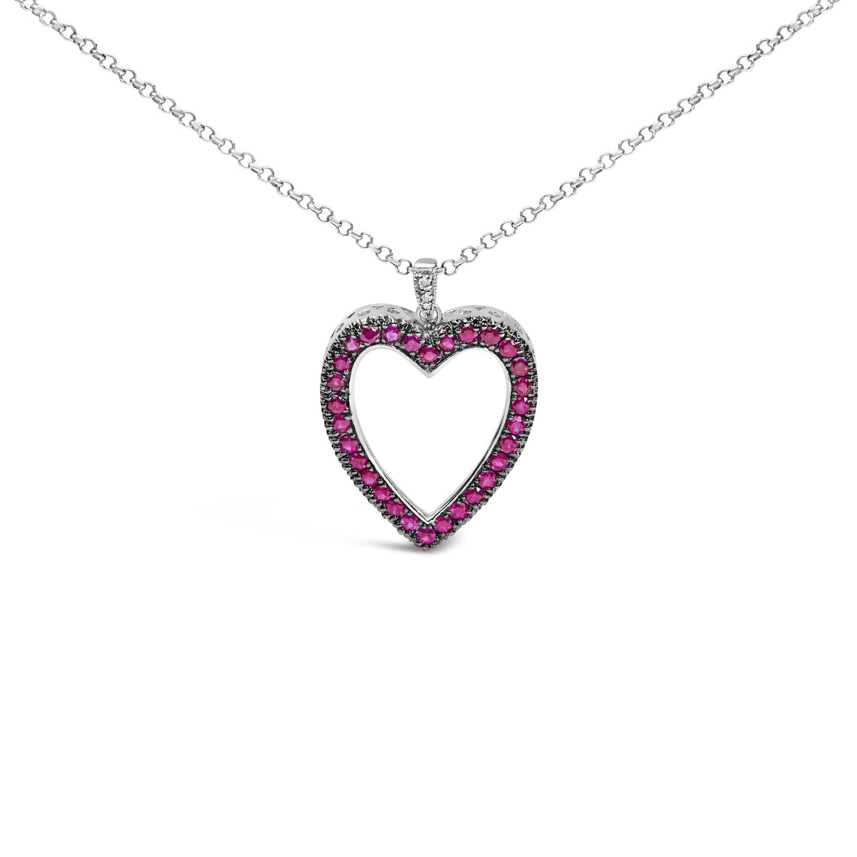 18K 1/3 Cttw Diamond and Red Ruby Open Heart with Black Rhodium 18" Pendant Necklace (G-H Color, VS2-SI1 Clarity)