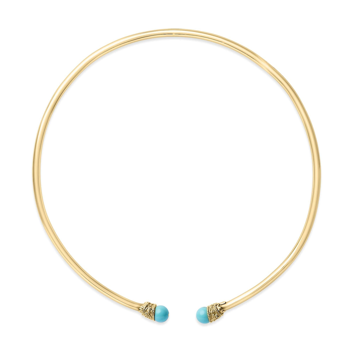 18K Yellow Gold Sculpted Collar Necklace with Turquoise Cabochon Ends