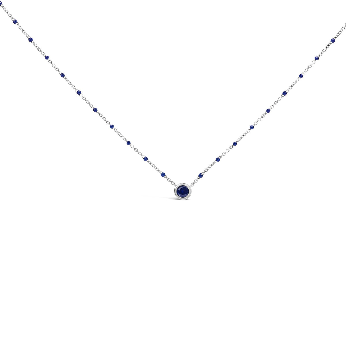 925 Sterling Silver Lab-Created Blue Sapphire Bead Necklace 18 Inch