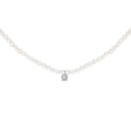 Sterling Silver Moonstone Bead Station Necklace with Diamond Accent