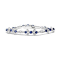 18K White Gold 1 3/4 Cttw Diamond and 3x3mm Round Blue Sapphire Gemstone Floral Link Bracelet (G-H Color, SI1-SI2 Clarity)
