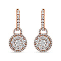 18K Rose Gold 1 1/2 Cttw Round Shaped Diamond Composite Drop and Dangle Leverback Earrings (F-G Color, VS1-VS2 Clarity)
