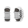 18K White Gold Flash Plated .925 Sterling Silver Clear Graphite Grey Enamel 5/8 Cttw Round Diamonds Huggie Hoop Earrings (F-G