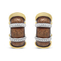 18K Yellow and White Gold Flash Plated .925 Sterling Silver Clear Brown Enamel 9/10 Cttw Round Diamonds Huggie Hoop Earrings