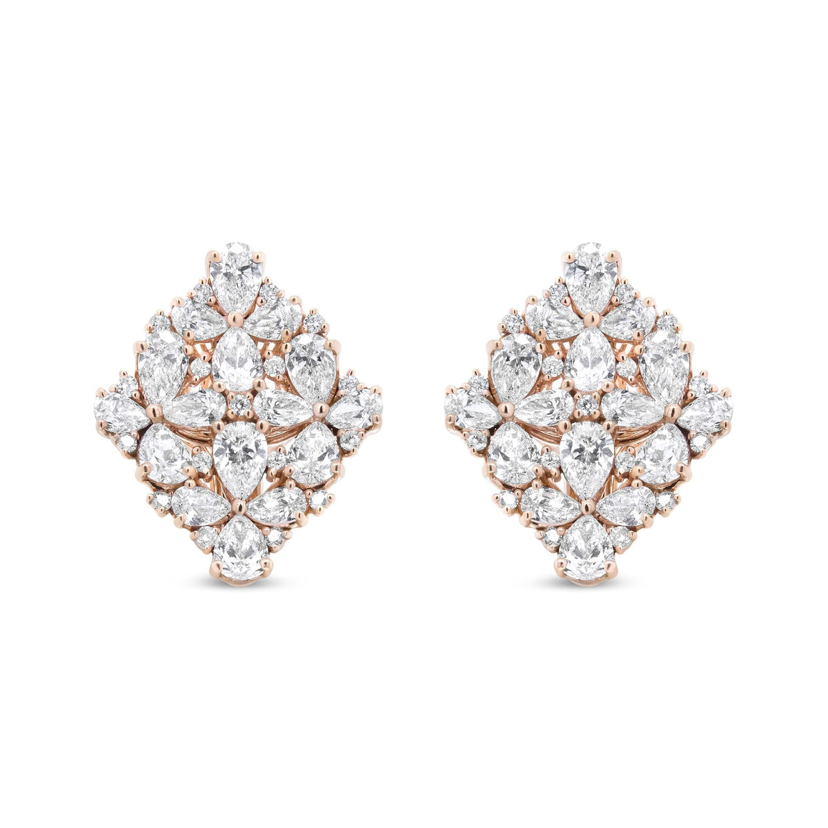 18K Rose Gold 8 1/3 Cttw Pear and Round Diamond Floral Cluster Omega Earrings (F-G Color, VS1-VS2 Clarity)