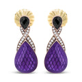 18K Rose Gold Flash Plated .925 Sterling Silver Purple Enamel 1/5 Cttw Round Pave-Set Diamond and 5.5 x 4mm Pear-Shaped Black
