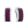 18K White Gold and Black Rhodium Plated 3/4 Cttw Round Diamonds and 1mm Round Red Ruby Huggie Hoop Earrings (F-G Color