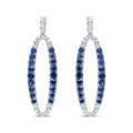 18K White Gold 1.11 Cttw Blue Round Diamond and Blue Sapphire Openwork Oval Shaped Dangle Earrings (F-G Color, VS1-VS2