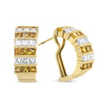 18K Yellow Gold 1 3/4 Cttw Invisible Set Princess Cut Diamond and 2.5mm Yellow Sapphire Huggie Hoop Earrings (F-G Color