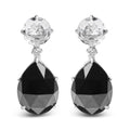 18K White Gold 1/5 Cttw Diamond with Round White Topaz and 20x15mm Pear Cut Black Onyx Gemstone Dangle Earring (G-H Color