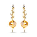 18K Yellow Gold 2/3 Cttw Round Bezel Diamond and 25mm Ball Shaped Yellow Citrine Gemstone Dangle Stud Earring (Brown and G-H