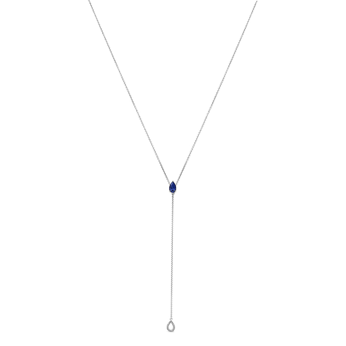 Sterling Silver Created Blue Sapphire and Diamond Accent Y Necklace