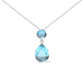 18K White Gold Diamond Accent and Round London Blue Topaz and Pear Cut Sky Blue Topaz Dangle Drop 18" Pendant Necklace (G-H