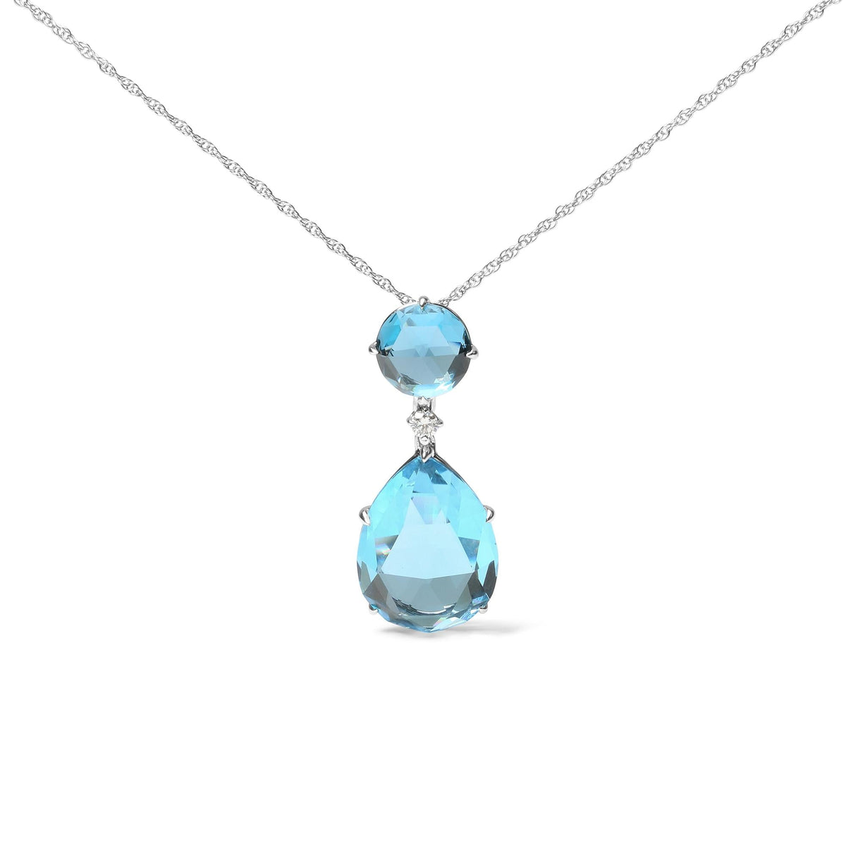 18K White Gold Diamond Accent and Round London Blue Topaz and Pear Cut Sky Blue Topaz Dangle Drop 18" Pendant Necklace (G-H